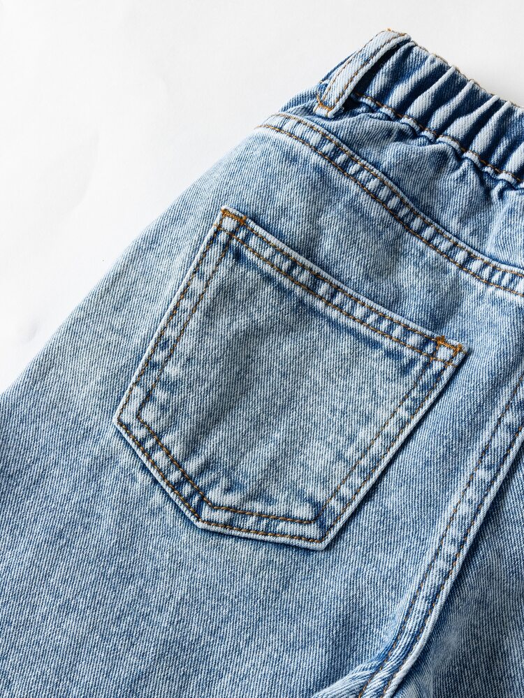 Toddler Casual Cute Style Loose Wide Leg Denim Jeans With Sweet Bow, Comfortable Daily Playwear Long Pants - Medium Wash - View 5