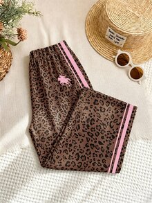 Young Girl Casual Minimalist Young Girl Leopard Print Everyday Long Pants - White - View 3
