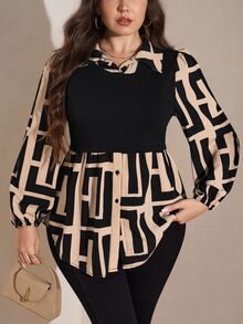 Comfylo Plus Size Women's Solid Color & Floral Print Casual Long Sleeve Top Fall - Multicolor - View 1