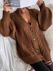 SoleilVie Bishop Sleeve Button Up Cardigan,Long Sleeve Tops Fall Winter Cloth For Women - Coffee Brown - View 8
