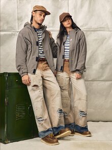 Norleigh بنطلون جينز رجالي كاجوال يومي مع جيب وزر وتصميم ممزق - كاكي - مشاهدة 9