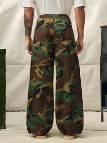 Norleigh Men's Letter Print Camouflage Casual Daily Wear Jeans - Army Green - View 2