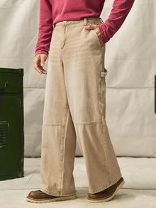 Norleigh Men's Fashion Button Pocket Jeans Streetwear Versatile - Khaki - View 1