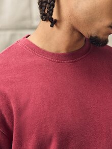 Norleigh Men's Casual Washed Loose Fit Round Neck Long Sleeve T-Shirt - Burgundy - View 7