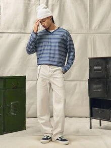Norleigh 复古美式风格男士米色牛仔工装直筒伐木牛仔裤，适合送给丈夫、男朋友的礼物 - 米色 - 查看 4
