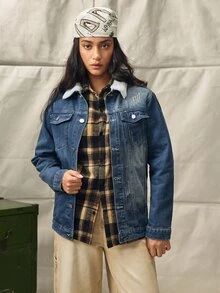 Norleigh Jaket Denim Lengan Panjang Gaya Retro Amerika untuk Pria, Cocok untuk Musim Gugur - Medium Wash - View 5