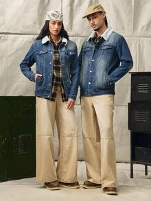 Norleigh Jaket Denim Lengan Panjang Gaya Retro Amerika untuk Pria, Cocok untuk Musim Gugur - Medium Wash - View 9