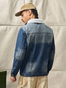 Norleigh Jaket Denim Lengan Panjang Gaya Retro Amerika untuk Pria, Cocok untuk Musim Gugur - Medium Wash - View 2