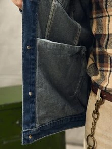 Norleigh Jaket Denim Lengan Panjang Gaya Retro Amerika untuk Pria, Cocok untuk Musim Gugur - Medium Wash - View 8