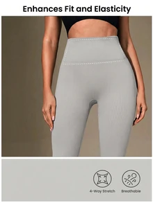 Easithlete Easithlete Solid Color High Waist Seamless Sports Leggings - Light Grey - View 3