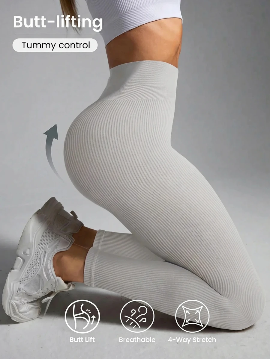 Easithlete Easithlete Solid Color High Waist Seamless Sports Leggings - Light Grey - View 1