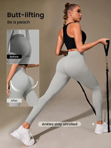 Easithlete Easithlete Solid Color High Waist Seamless Sports Leggings - Light Grey - View 2