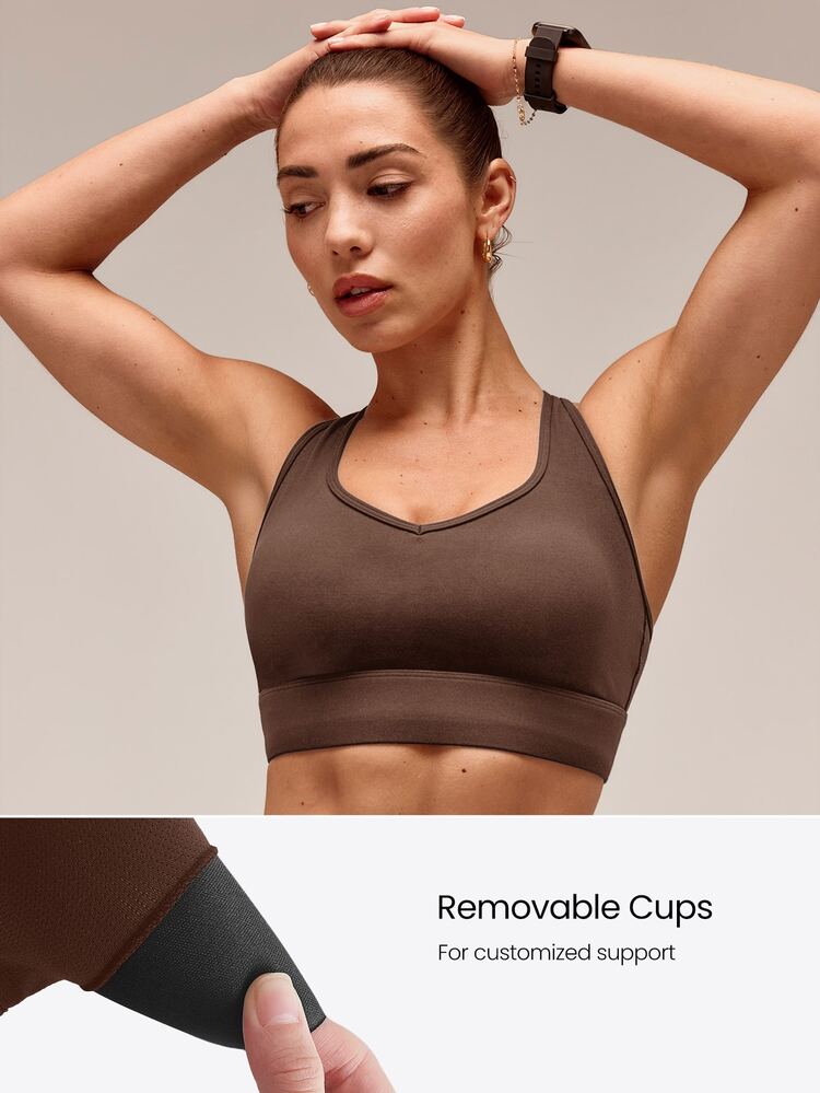 GLOWMODE FeatherFit™-Sculpt V Neck Racerback Sports Bra Tank Top Medium Support Workout Gym - Cinnamoninspiration - View 2