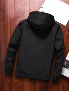 Manfinity Homme Men's Casual Hooded Jacket, Black Lightweight Zip-Up Jacket, Loose Fit, Suitable For Streetwear, Travel And Daily Wear - Black - View 2