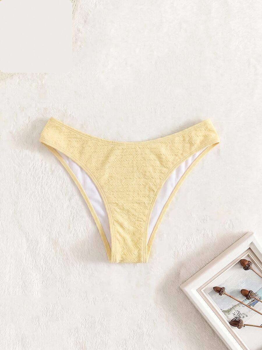 Swim Mod Women's Summer Beach Textured Bikini Bottom - Light Yellow - View 1