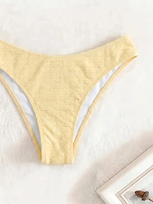 Swim Mod Women's Summer Beach Textured Bikini Bottom - Light Yellow - View 3