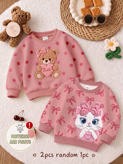 Krem Pembe, Yumuşak Tatlı Kız Tarzı Simli Fiyonk Kedi Peluş Aplikeli Nakış Desenli, Genç Kızlar İçin Günlük Giyime Uygun Kalın Yumuşak Rahat Bisiklet Yaka Pullover Sweatshirt, Sonbahar/Kış, Okula Dönüş, Dışarı Çıkışlar, Yeni Stil, Tatlı Kız Tarzı