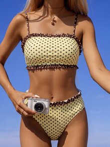 Swim Mod Women's Polka Dot Print Swimsuit Set - Light Yellow - View 6