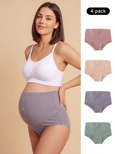 SHEIN 4pack Maternity Contrast Lace Panty For Mother
