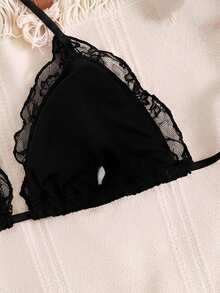SHEIN Swim Women's Elegant Lace Halter Bikini Top(Only Top), Summer Sexy Black Tropical Beach Party Vacation - Black - View 6