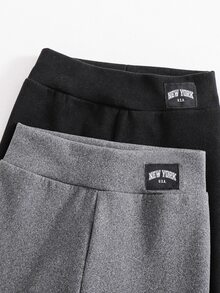 SHEIN 女童秋/冬新款蝴蝶結刺繡彈性腰保暖抓絨內裡保暖發熱打底褲 2件組 適合日常休閒穿著 - 彩色 - 查看 4