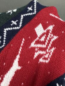 Manfinity Homme Men's Autumn/Winter Pullover Long Sleeve Crew Neck Zip-Up Knit Sweater With Christmas Elements,Cute Christmas Pullover Sweater , Unisex Style,Fall/Win - Red - View 5