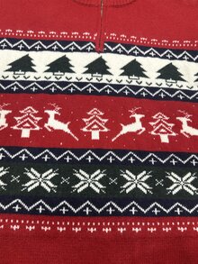 Manfinity Homme Men's Autumn/Winter Pullover Long Sleeve Crew Neck Zip-Up Knit Sweater With Christmas Elements,Cute Christmas Pullover Sweater , Unisex Style,Fall/Win - Red - View 4