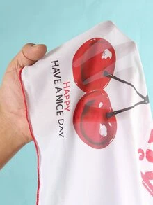 SHEIN Swim 3 件套女士夏季冲浪服装套装：樱桃印花细肩带比基尼，透视网眼罩衫短袖圆领上衣针织泳装海滩度假 - 紅白色 - 查看 7