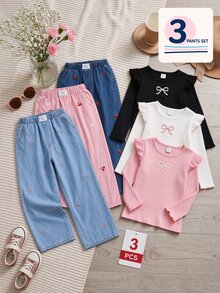 SHEIN Genkimix Kids 3PCS Tween Girls Jeans - Multicolor - View 1