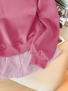 Modelyn Striped Patchwork 2 In 1 Long Sleeve Elegant & Fashionable Women Sweatshirt - Hot Pink - View 4