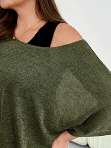 SHEIN Essnce 大尺碼蝙蝠袖T恤與背心2件組 - 軍綠色 - 查看 9