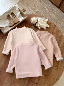 Elladie kids 3件組女童冬季新款2026純色保暖內裡半高領打底上衣，加厚保暖內著，白色、嬰兒粉，1歲生日 - 彩色 - 查看 2