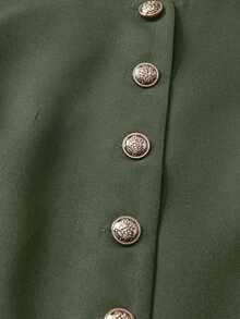 EMERY ROSE Vintage Elegant Casual Design Round Neck Open Front Top For Women Office Olive Green Autumn - Army Green - View 5