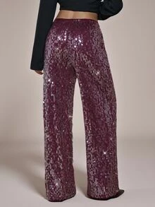 SHEIN BAE Fashion Party Commute Sequin Suit Pants - Burgundy - View 2