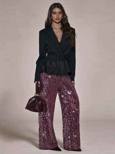 SHEIN BAE Fashion Party Commute Sequin Suit Pants