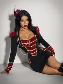 SHEIN ICON Gaun Pita Kancing Rumbai Desainer Wanita untuk Cosplay Halloween - Hitam - View 6
