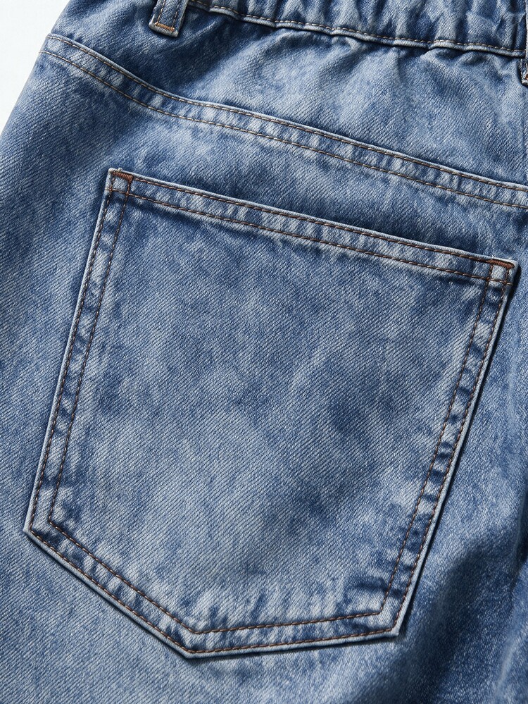 SHEIN MOD Plus Size Women's Vintage Wash Cargo Style Wide Leg Jeans, High Waist Loose Baggy Denim Pants Side Buckle Straps Pockets, Cargo Style Party Street Fall - Medium Wash - View 2