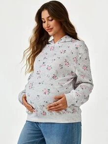 SHEIN Maternity Ditsy Floral Hooded Sweatshirt - Grey - View 4