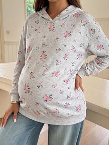 SHEIN Maternity Ditsy Floral Hooded Sweatshirt - Grey - View 3