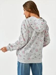 SHEIN Maternity Ditsy Floral Hooded Sweatshirt - Grey - View 2