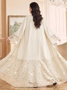Al Najma Women's Elegant Rhinestone Fashion Arabic Abaya - Apricot - View 2
