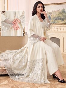 Al Najma Women's Elegant Rhinestone Fashion Arabic Abaya - Apricot - View 1