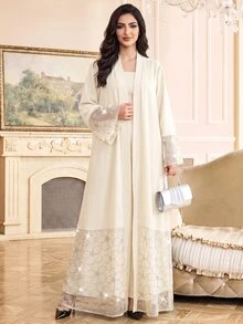 Al Najma Women's Elegant Rhinestone Fashion Arabic Abaya - Apricot - View 3
