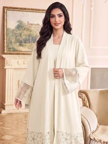 Al Najma Women's Elegant Rhinestone Fashion Arabic Abaya - Apricot - View 5