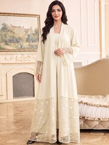Al Najma Women's Elegant Rhinestone Fashion Arabic Abaya - Apricot - View 4
