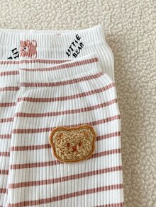 SHEIN 3pcs Newborn Spring Autumn Footed Leggings 0-9 Months Baby Cute Bear Stripe Print Soft Skin-Friendly Full Length Pants Suitable For Inner Wear, Outings And Multiple Occasions - Multicolor - View 6
