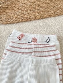 SHEIN 3pcs Newborn Spring Autumn Footed Leggings 0-9 Months Baby Cute Bear Stripe Print Soft Skin-Friendly Full Length Pants Suitable For Inner Wear, Outings And Multiple Occasions - Multicolor - View 7