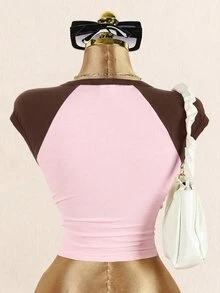 TOM & JERRY X SHEIN Women's Summer Casual Color Block Patchwork Cartoon Print T-Shirt - Pink - View 2