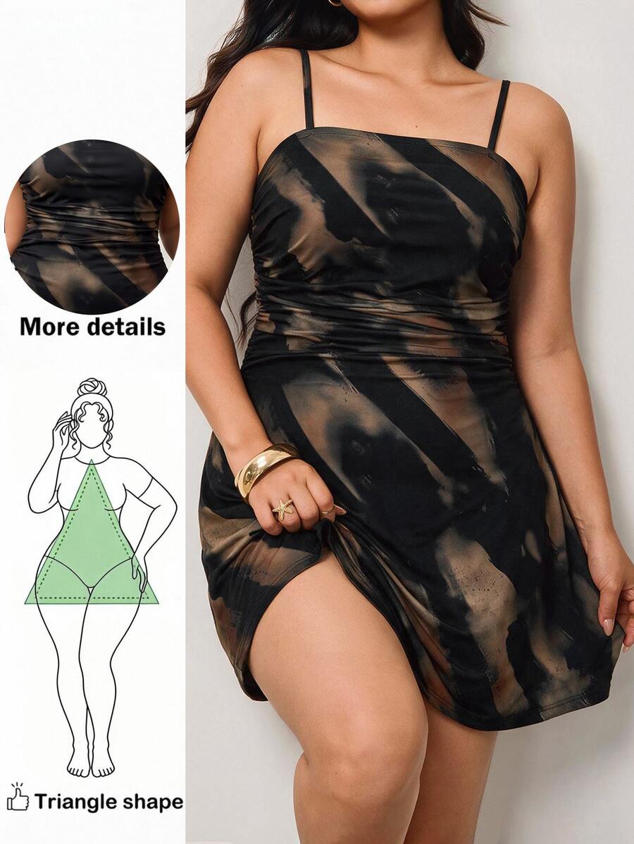 Enliva Truni Sometimesglam Plus Size Women's Mini Long Sleeve Elastic Dress, Black Printed Dress, For Pear Triangle Body Shape Concert Summer Sexy - Black - View 1
