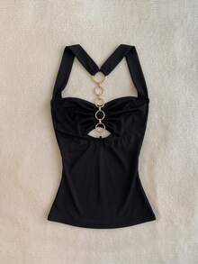 IslaSuriya Women's Halter Neck Backless Slim Fit Top - Black - View 2